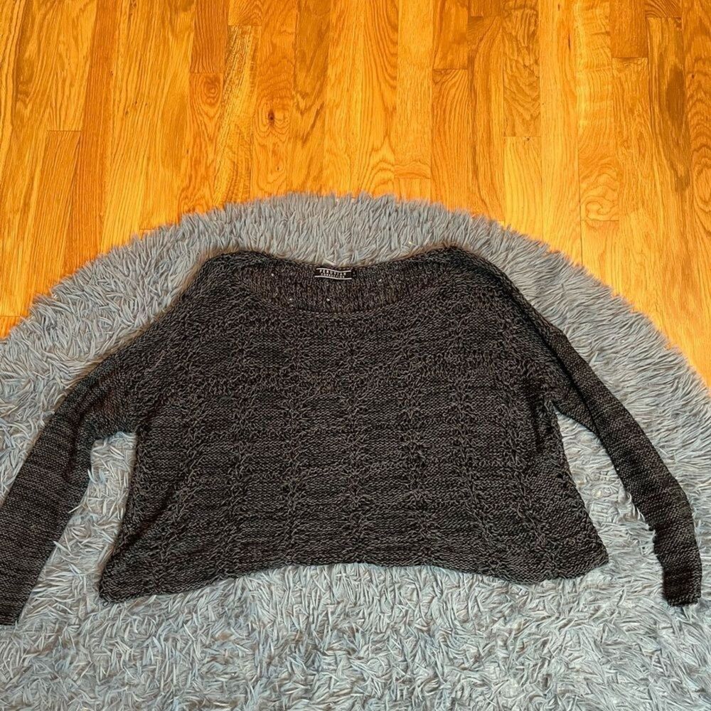 Peruvian Connection Dark Gray Pima Cotton Oversized Cropped Sweater Size S